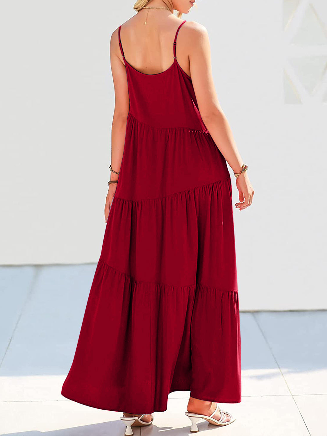 Full Size Ruched Tiered Spaghetti Strap Dress - store name